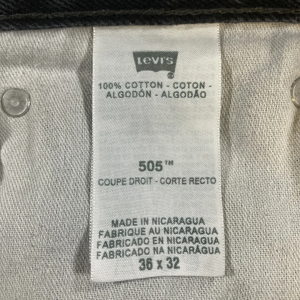 Levi's 505 Jeans Mens 36x32 Faded Black Regular Fit Straight Denim Pants